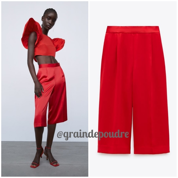Zara Shorts Zara Hiwaist Red Satin Pleated Bermuda Shorts M Poshmark